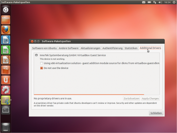 Proprietäre Treiber können über die Konfiguration der Paketquellen installiert werden. 