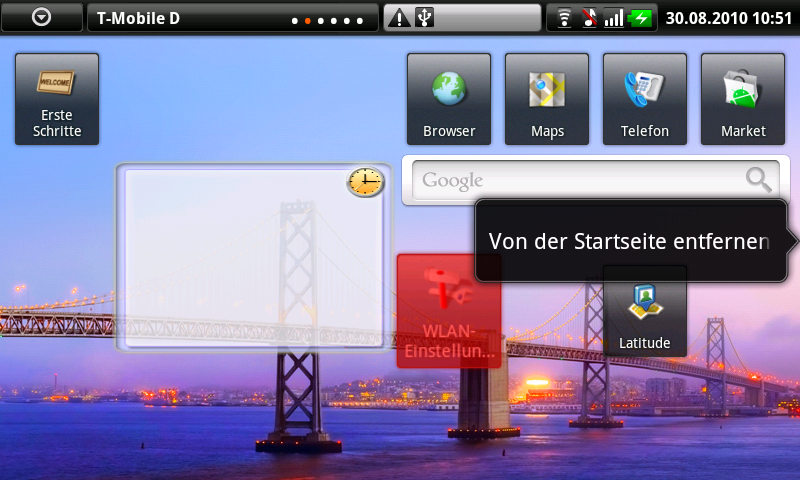 Programme lassen sich vom Startbildschirm mit der Menütaste löschen.