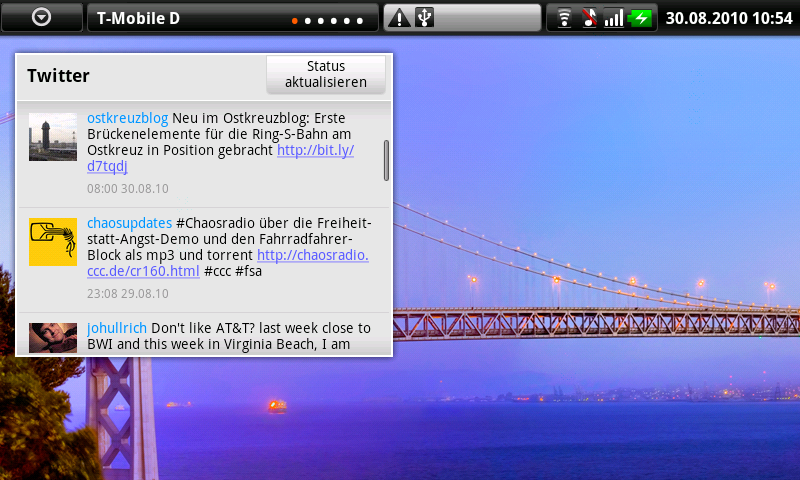 Das Twitter-Widget. Auf einem normalen Handydisplay wäre es viel zu groß - auf dem Dell Streak ist es praktisch.