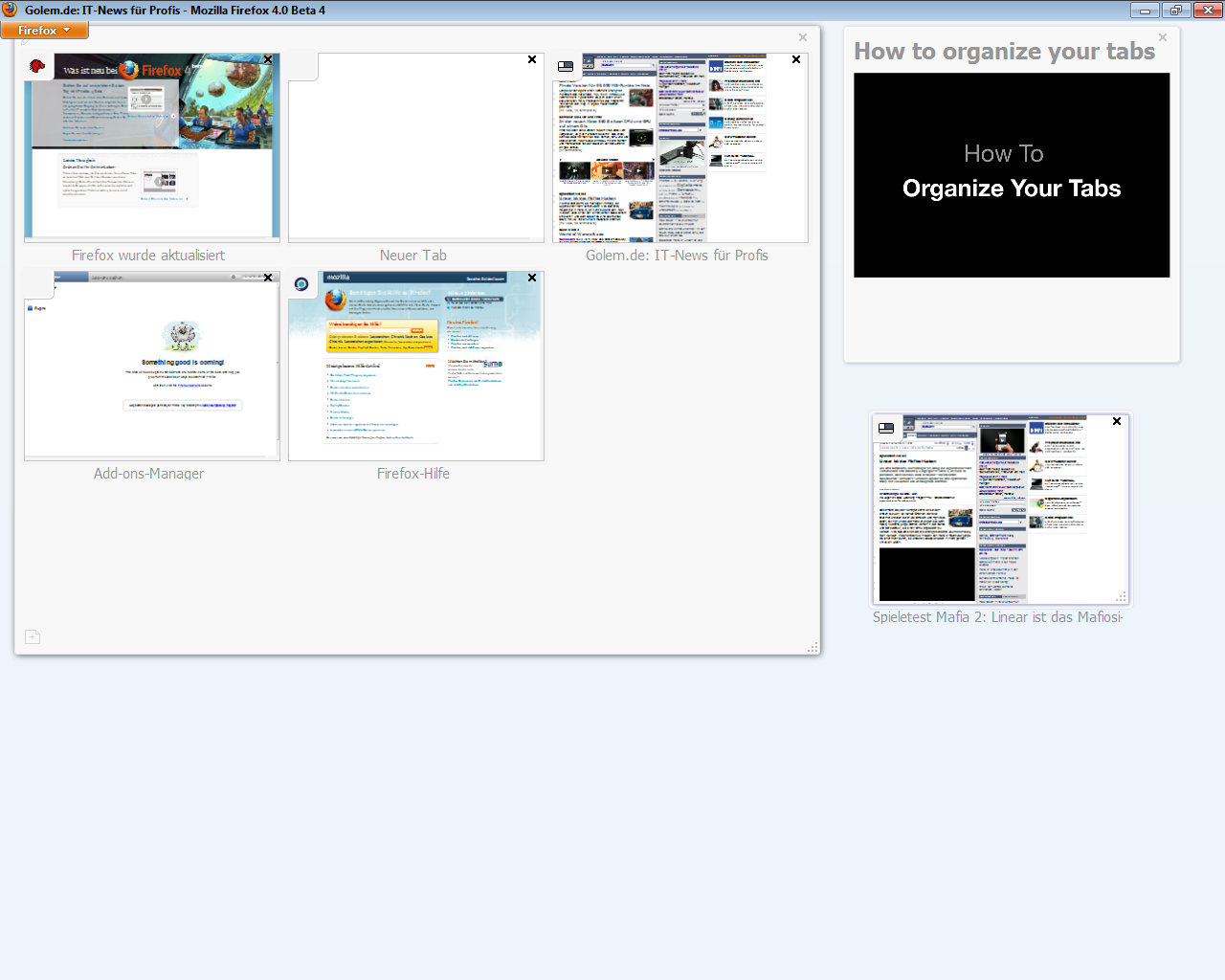 Firefox 4 Beta 4 - Panorama alias Tab Candy