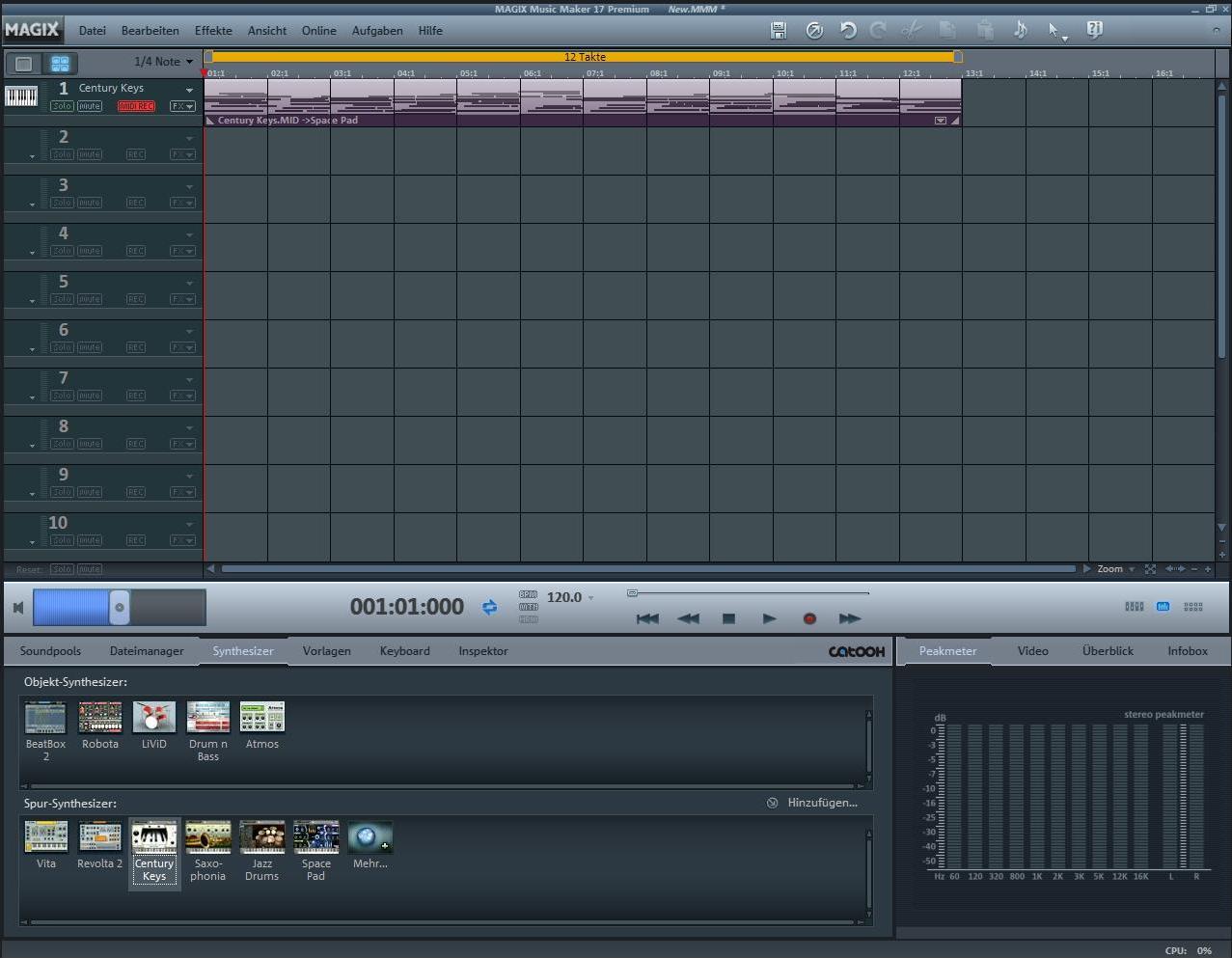 Magix Music Maker 17 mit aktiviertem Hauptfenster