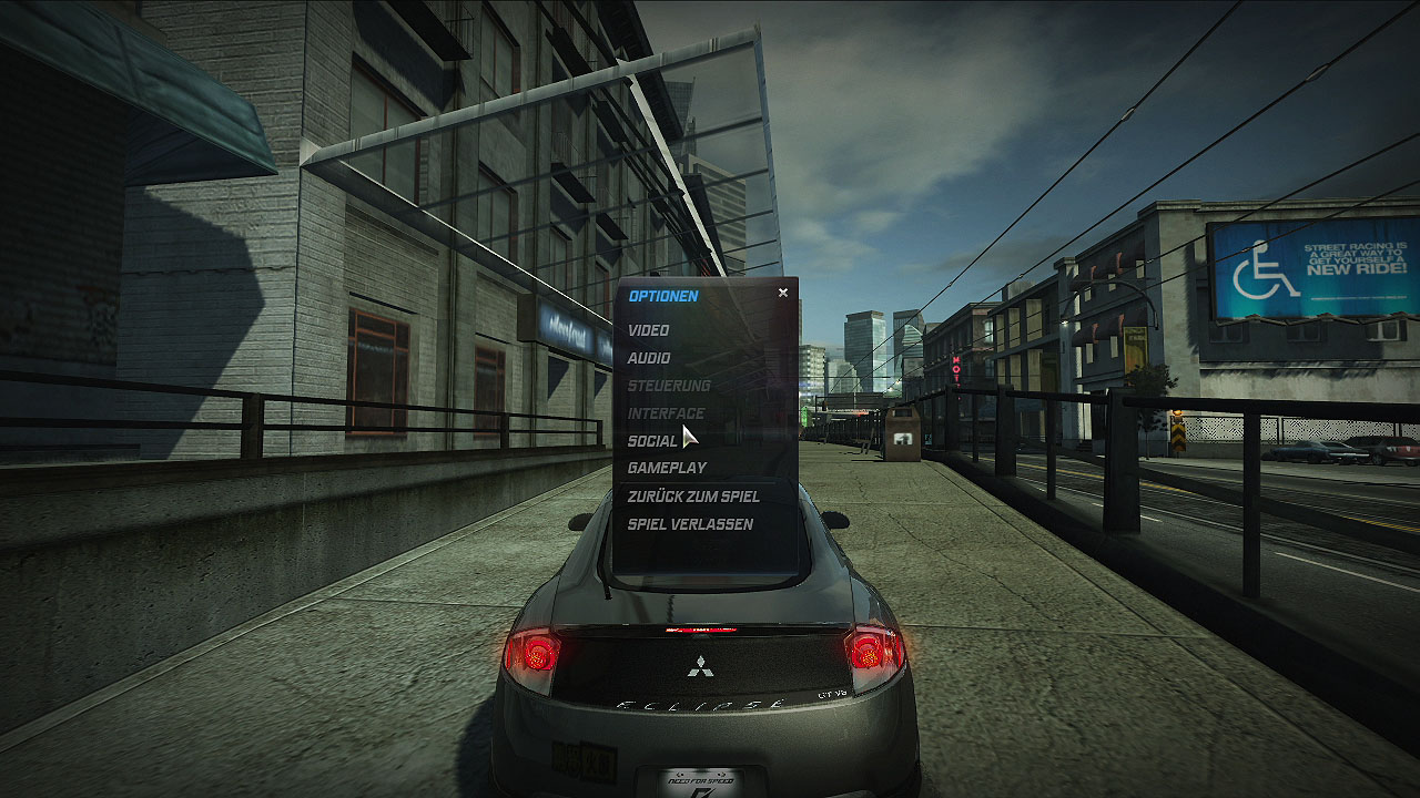 Die Menüpunkte Steuerung und Interface sind ausgegraut.