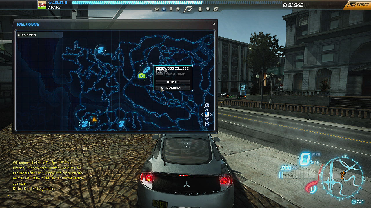 Auf der Stadtkarte wird der nächste Event gewählt.