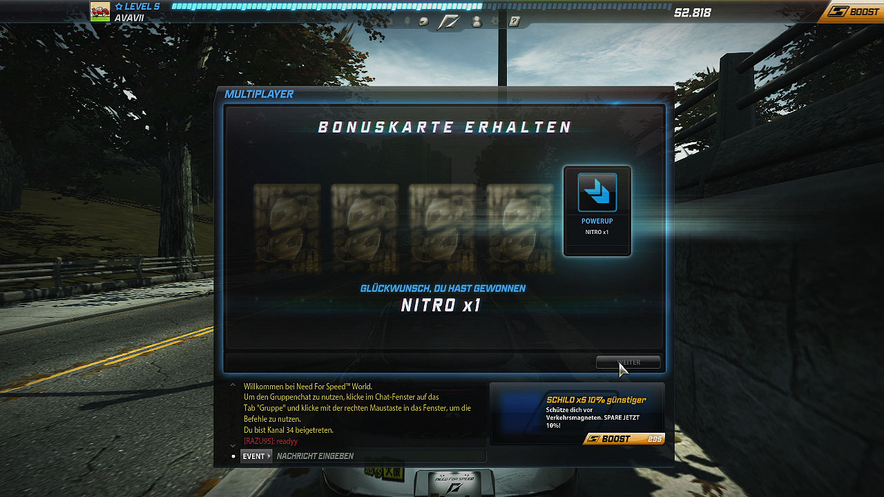 Nach einem Event gibt es noch eine Bonuskarte, die ein Extra, Erfahrung oder Geld birgt.