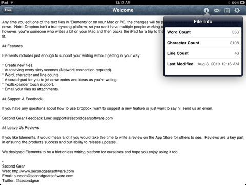 Second Gear Elements auf dem iPad