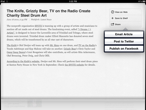 Times für das iPad - Weitergabe von Artikeln