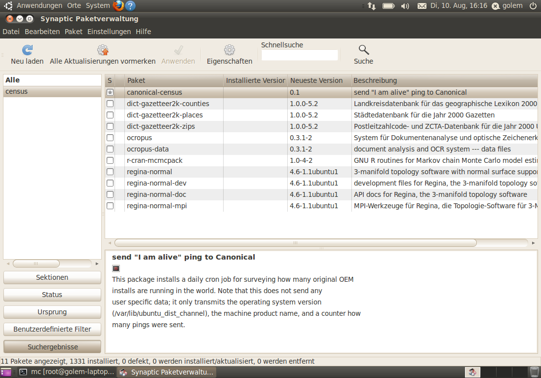 Das Paket Canonical-Census ist in den Repositories als neu markiert.