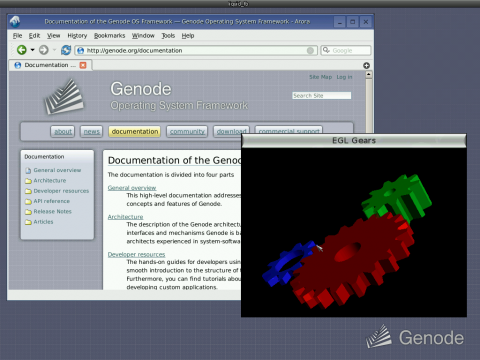 Genode OS 10.08 mit GLX-Gears und Qt 4.6.3