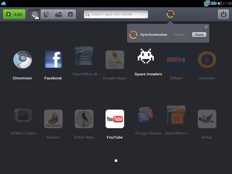 Nach dem Anmelden an dem Jolicloud-Dienst werden die Applikationen synchronisiert, die zuvor auf einem anderen Jolicloud-Rechner installiert wurden.