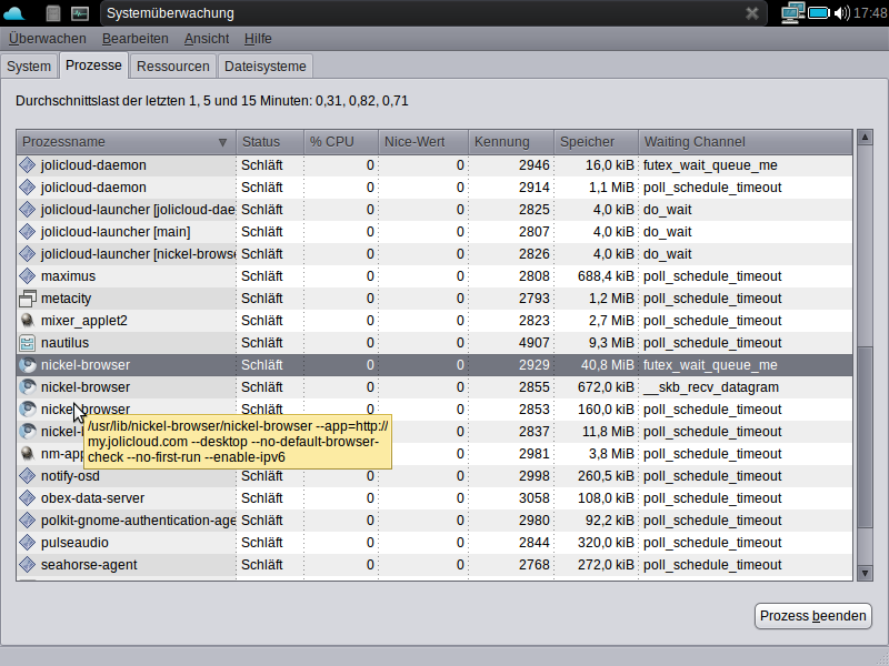 Webb-Applikationen werden in der Jolicloud-eigenen Chromium-Variante Nickel-Browser gestartet. 