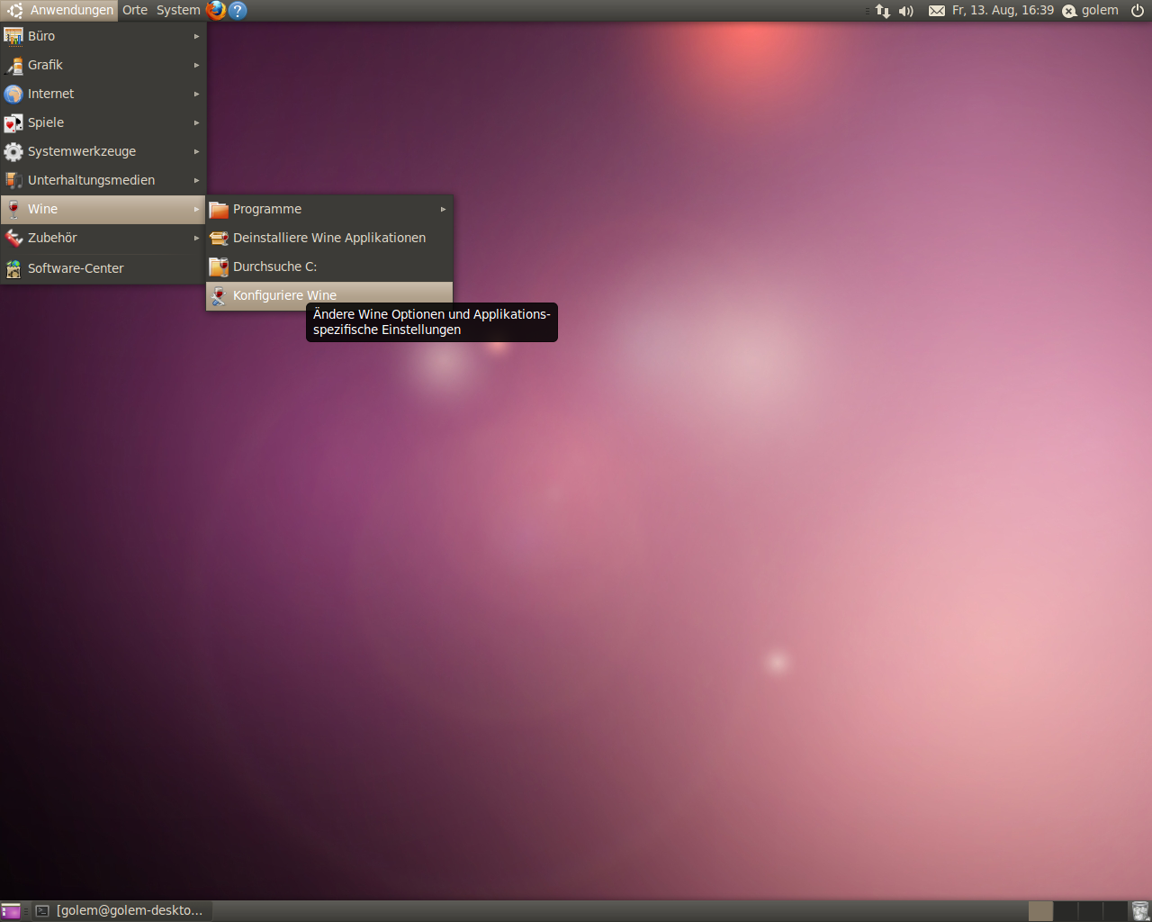 Zunächst muss Wine konfiguriert werden.