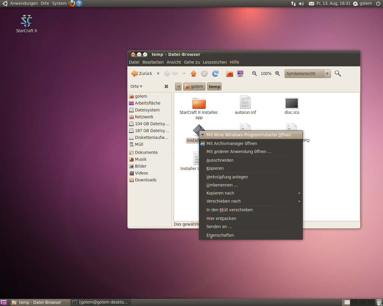 Für Windows-EXE-Dateien ist unter Linux Wine zuständig.