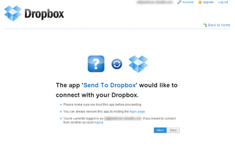 Send to Dropbox - Freischaltung  in Dropbox