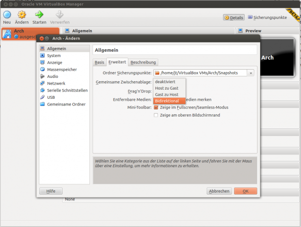 Zwischen Linux-G&auml;sten und Host k&ouml;nnen Dateien...
