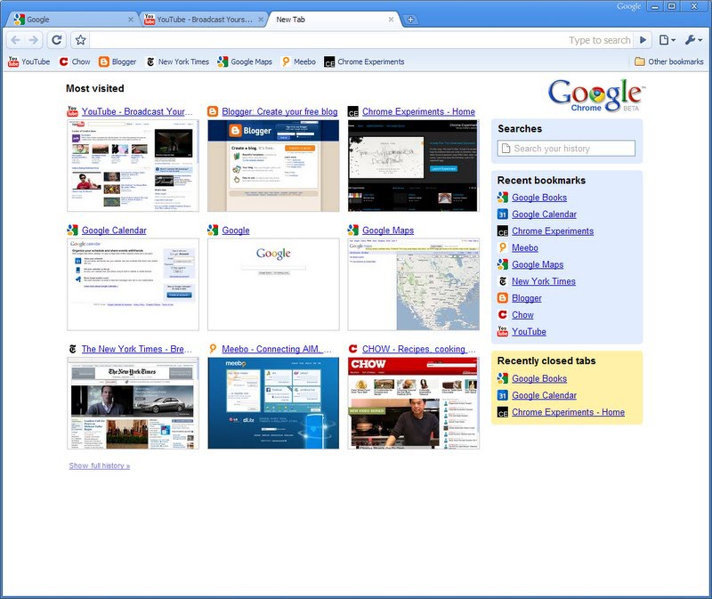 Das alte Userinterface von Google Chrome