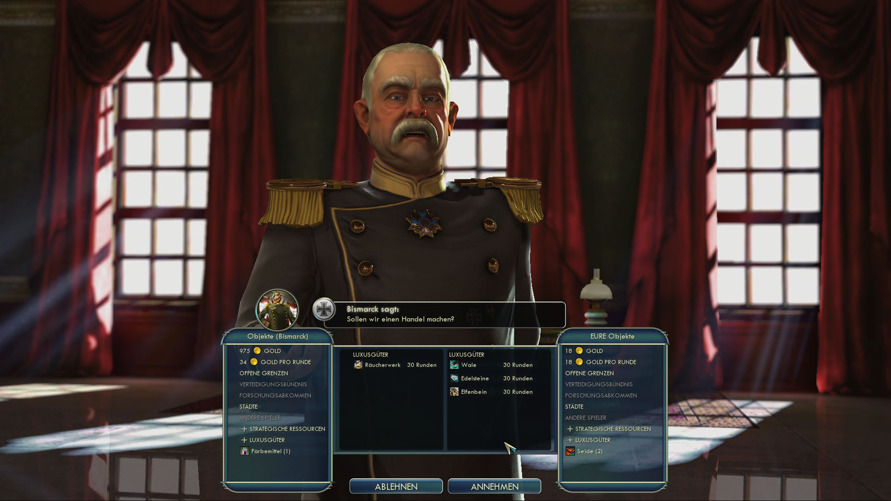 Bismarck fordert frech drei Ressourcen für eine - unannehmbar.