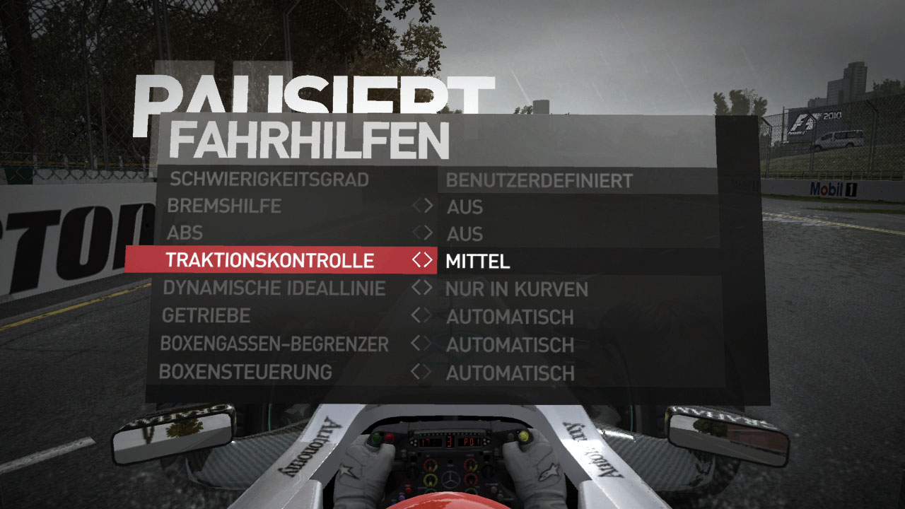 Die Fahrhilfen bestimmen den Schwierigkeitsgrad.