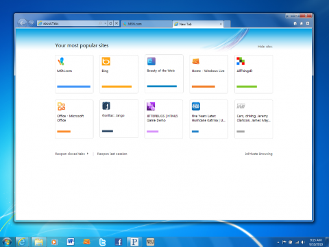 Internet Explorer 9 mit neuer Seite für neue Tabs