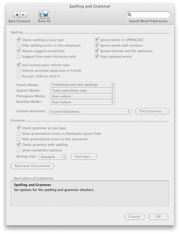 Einstellungen in Word