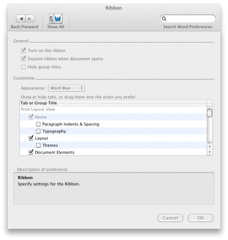 Ribbon-Einstellungen