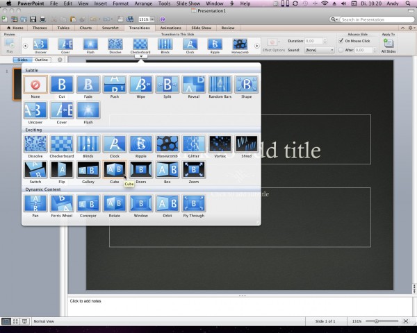 Auswahl der Übergangsanimationen