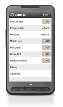 Opera Mini 5.1 für Windows Mobile - Einstellungen