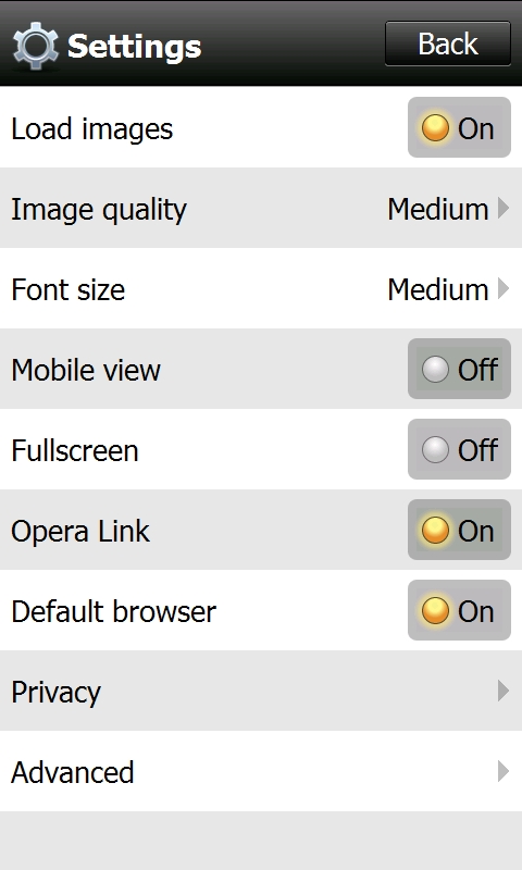 Opera Mini 5.1 für Windows Mobile - Einstellungen