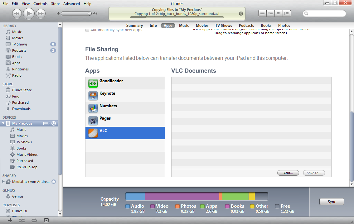 Synchronisieren mit dem VLC-Player...