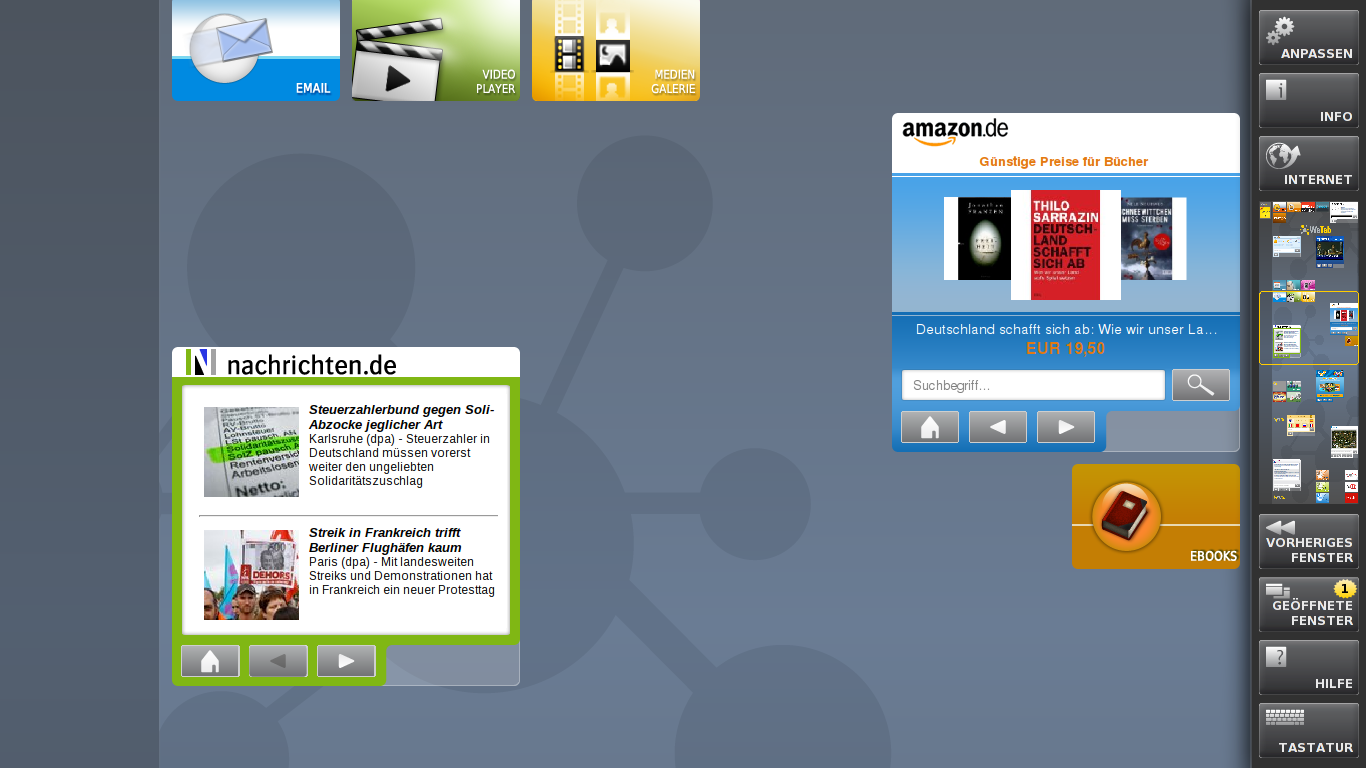 Die Arbeitsfläche des WeTab, auch Pinnwand genannt