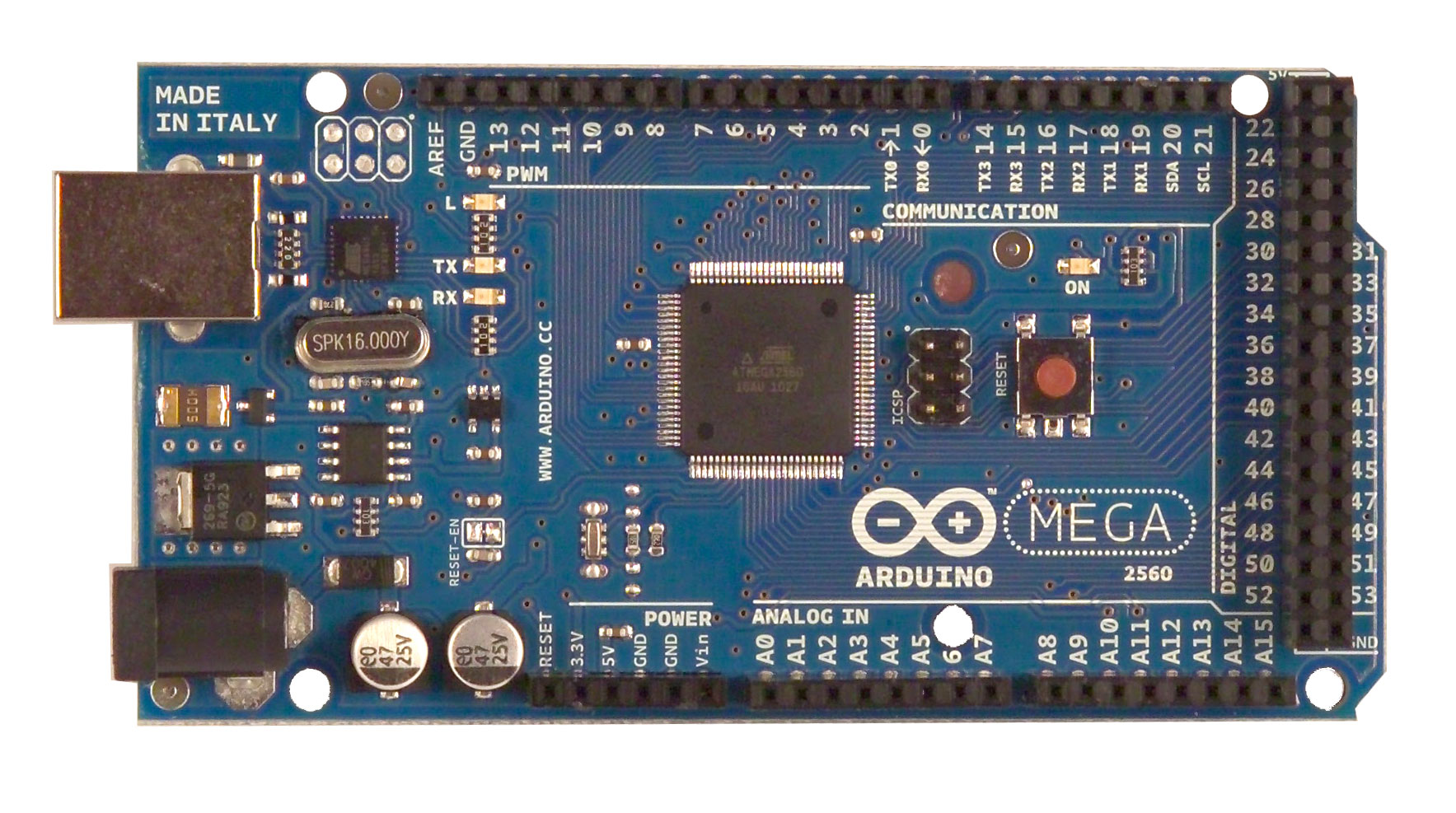 Die Vorderseite des Arduino Mega 2560