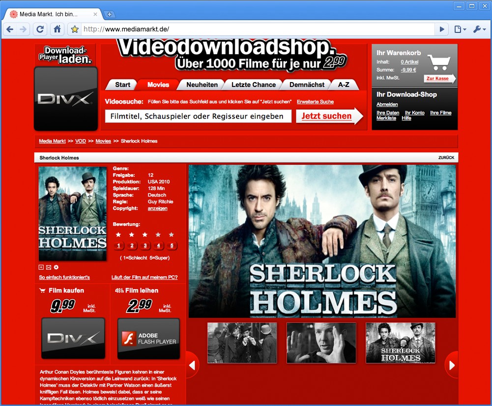 Filmkauf im Videodownload-Shop von Media Markt - leider bisher nur in SD-Auflösung