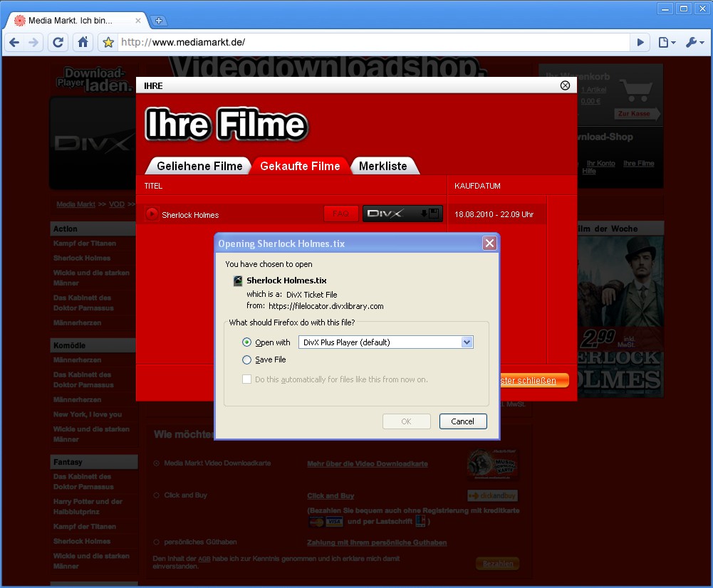 Mit dem DivX-Player wird der Einkauf im eigenen Rechner registriert...