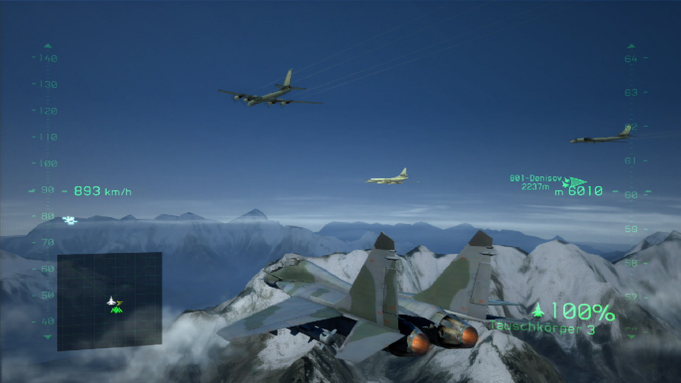 Im Formationsflug mit gegnerischen Flugzeugen. 