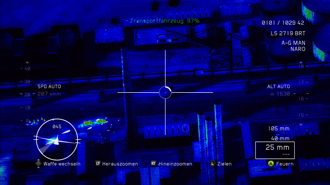 Die AC-130 Bomber-Mission mit Wärmesicht-Kamera. 