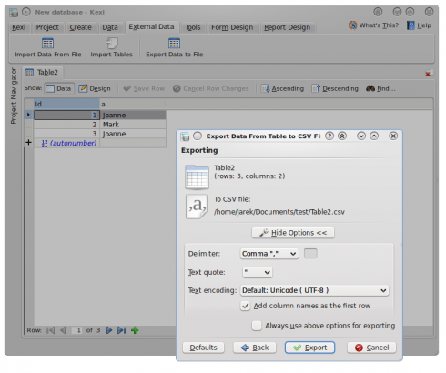 Das Datenbank-Frontend Kexi in KOffice 2.3 Beta 1