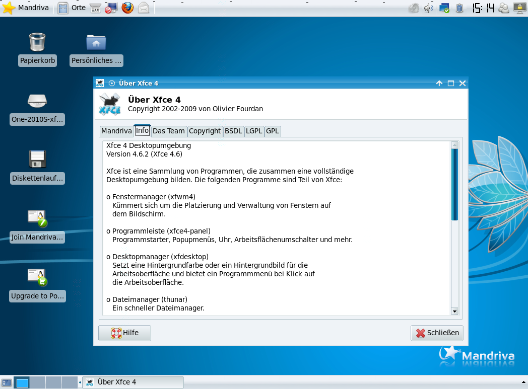 Xfce liegt in der Version 4.6.2 bei, ...