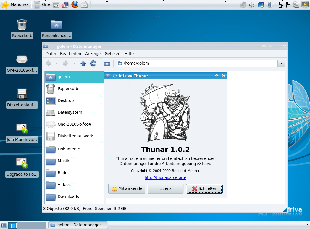 ... samt Dateimanager Thunar 1.0.2.