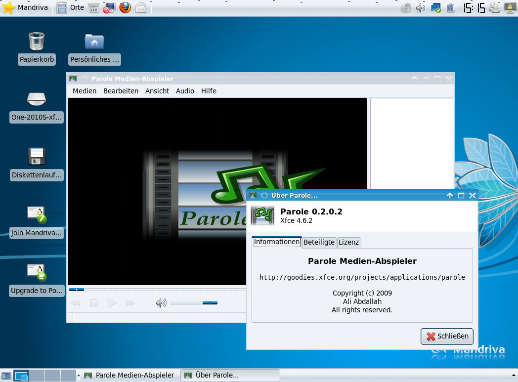 Für die Multimediadateien sind der Videoplayer Parole ...