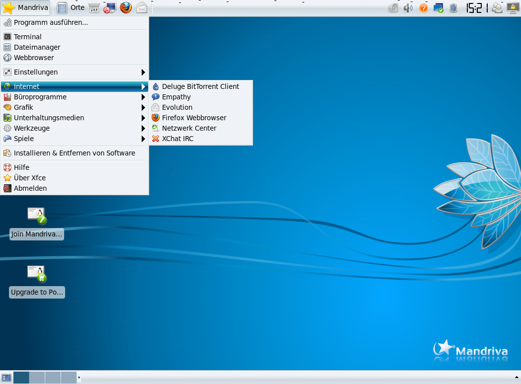 Das Menü mit den Internetprogrammen