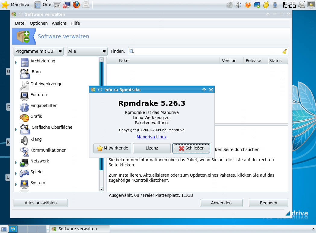 Für die Softwareverwaltung steht Rpmdrake zur Verfügung.