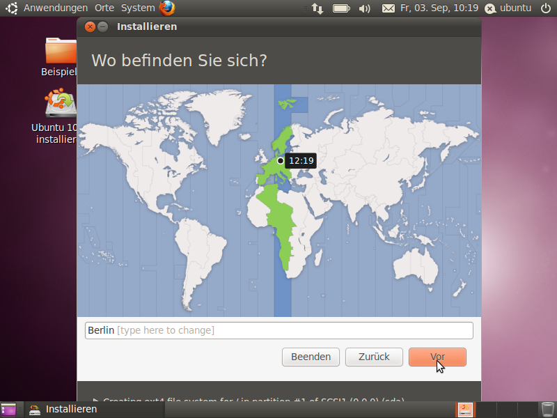 Während die Installation bereits läuft, werden noch weitere Abfragen getätigt.