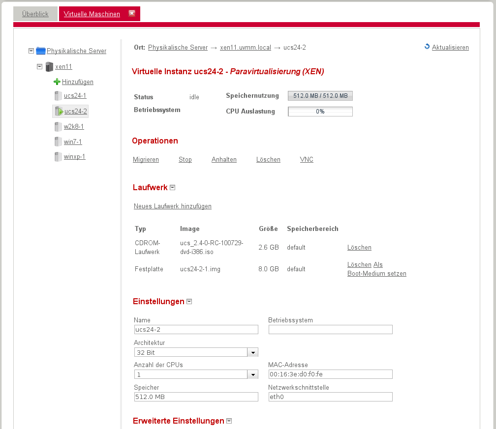 Univention Virtual Machine - Manager