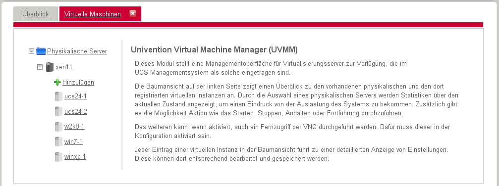 Univention Virtual Machine - Manager