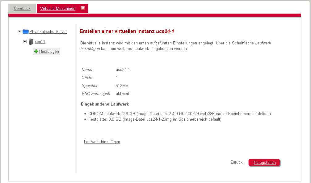 Univention Virtual Machine - Manager