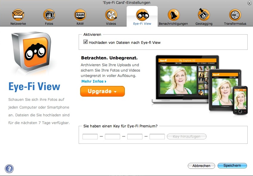 Eye-Fi Center: Eye-View-Aktivierung