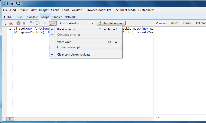F12-Entwicklertools im IE9 Platform Preview 6 (Quelle: Microsoft)
