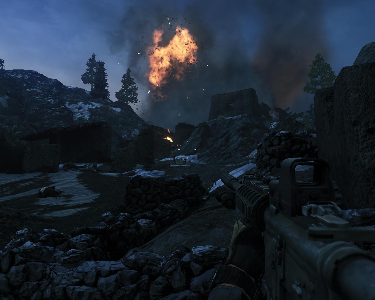 Die Luftunterstützung zerstört ein Dorf.