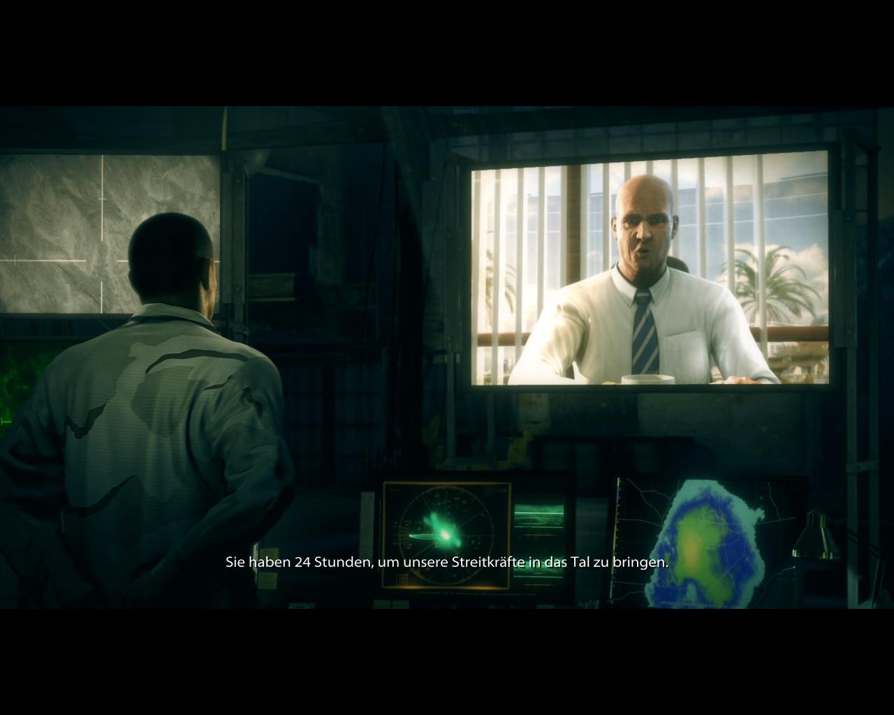 Zwischensequenzen mit einem Klischee-Politiker.