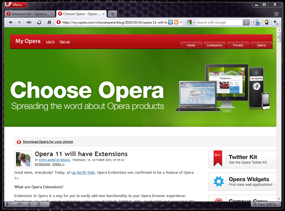 Opera 11 mit Erweiterungen