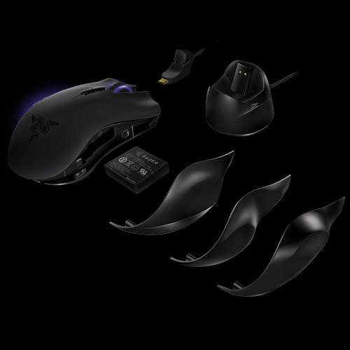 Razer Naga Epic mit Akku, Ladestation und Kabel